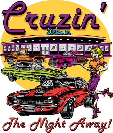 Retro Drive In Vector Illustrationのイラスト素材