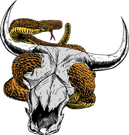 Snake in Cow Skull Vector Illustrationのイラスト素材