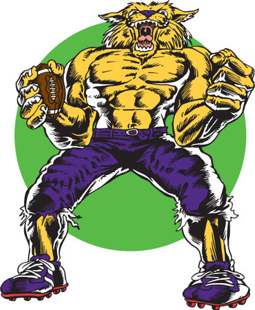 Illustration for Wildcat Mascot Brute Football Vector Illustration - Royalty Free Image