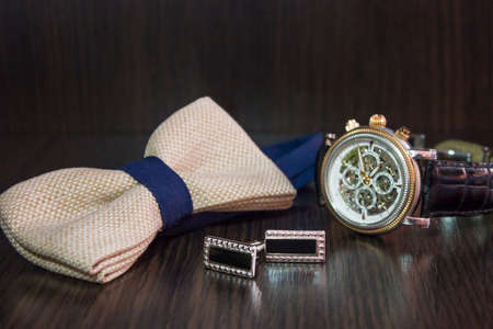 Mens watch and cufflinksの写真素材