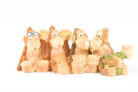 Wise monkeys that see, speak and hear no evil and do not give moneyの写真素材