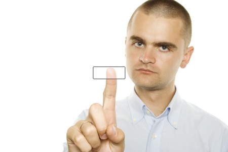 Businessman pressing a buttonの写真素材