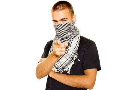Young man in a Palestinian scarfの写真素材