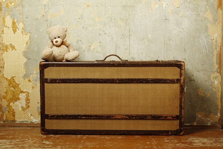 Suitcase with Teddy の写真素材
