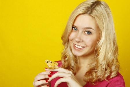 Beautiful girl with a butterflyの写真素材