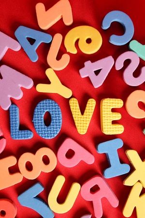 Close-up of a lot of letters of the English alphabet  Word loveの写真素材
