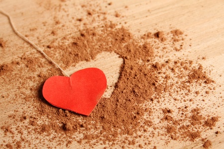 Close-up of the cocoa to make a form of heartの写真素材
