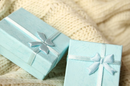 Close-up of two turquoise gift boxes  Boxes for jewelry