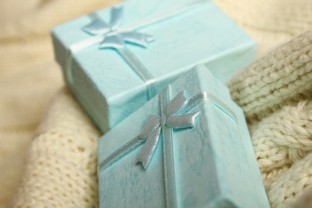 Close-up of two turquoise gift boxes  Boxes for jewelryの写真素材