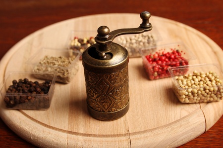 Close-up of six species of spices and Millの写真素材