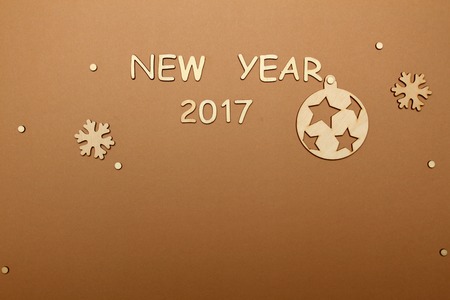 Background with snowflakes and Christmas tree ball and the text of the new 2017の写真素材