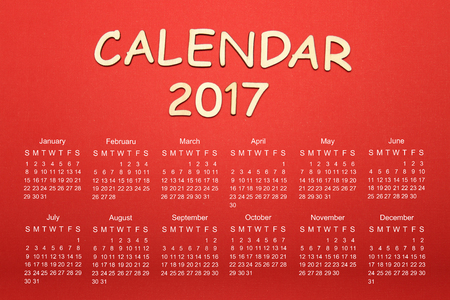 On a red background Calendar for 2017.の写真素材
