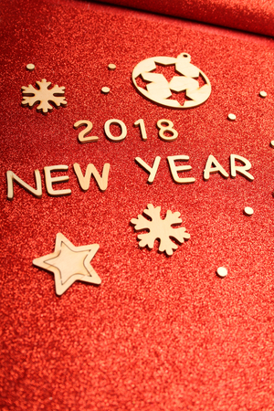 Background with snowflakes and Christmas tree ball and the text of the new 2018の写真素材