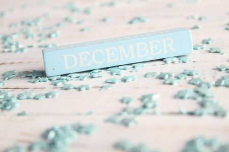 The month of December is written on a wooden bar. Background for the calendar.の写真素材