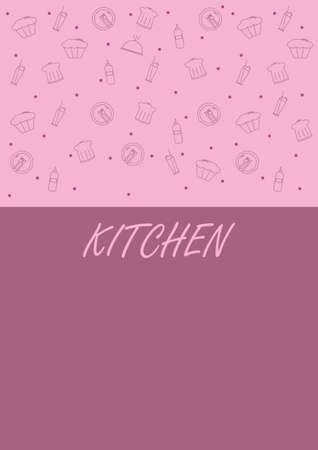 Purple background with icons on the theme of the kitchen.の写真素材