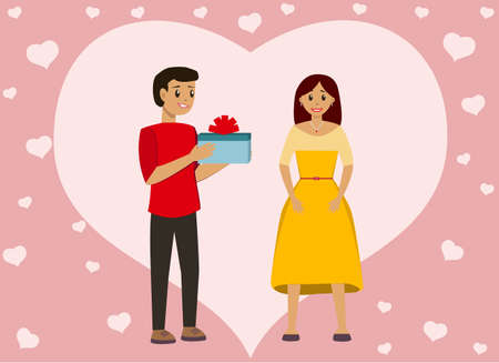 The man gives the girl a gift box. Love between twoのイラスト素材