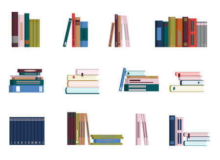 Vector drawing of books in different position and quantity. Isolated stickersのイラスト素材