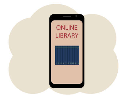 Mobile phone with an image of an online libraryのイラスト素材