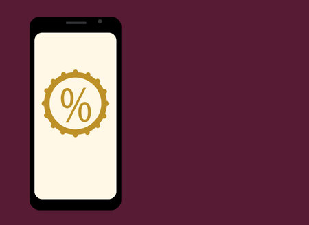 Vector drawing of advertising flyer with phone and percent image. Discount or savingsのイラスト素材