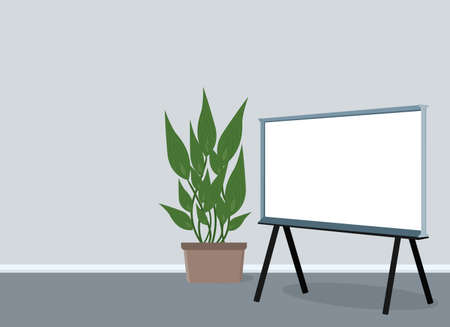 Business meeting presentation board and potted plant. Vector illustrationのイラスト素材