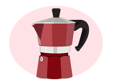 Vector illustration of a red geyser coffee maker. Kitchen utensil object.のイラスト素材