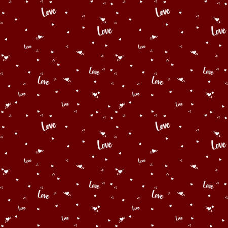 Pattern with love text and hearts. Valentine's Day concept. Vector illustration