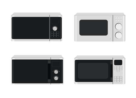 Microwave oven set. Vector illustration of different designs of microwave ovens.のイラスト素材