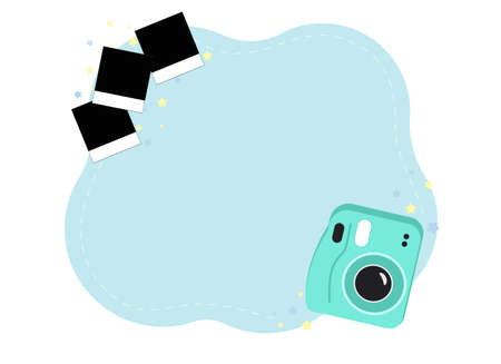 Memories photo concept. Instant camera with photos and stars. Vector illustration