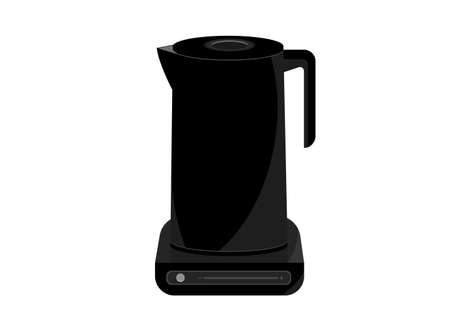 Black electric kettle on a stand with heating control. Smart kettle concept. Vector illustrationのイラスト素材