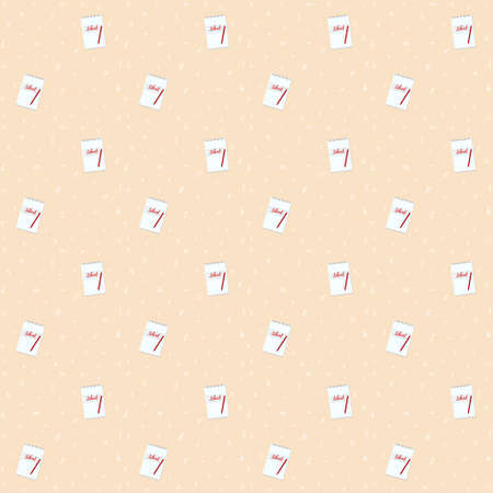 Pattern with the image of a notebook with the text school. Around letters and mathematical symbols. Vector illustrationのイラスト素材