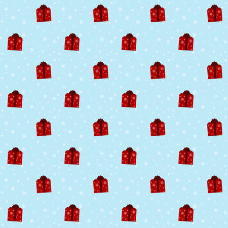 Pattern with illustrations of gift boxes and snowflakes. Concept for Christmas and New Year