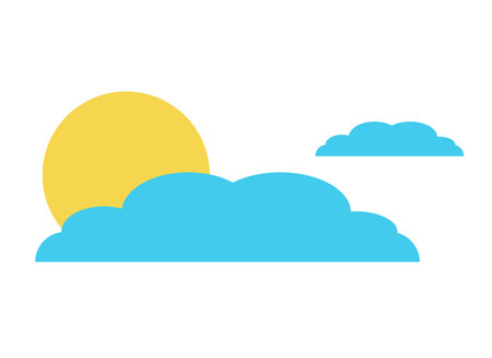 Vector illustration of yellow sun and blue clouds. Isolatedのイラスト素材