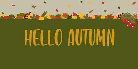 Vector poster illustration with autumn foliage and place for text. Hello, Autumn.のイラスト素材