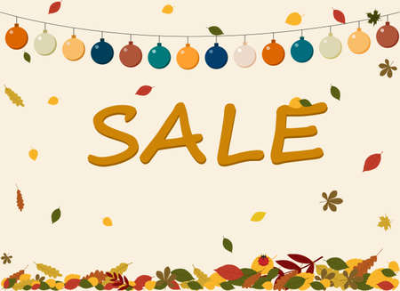 Autumn flyer illustration with garland and autumn leaves. Saleのイラスト素材
