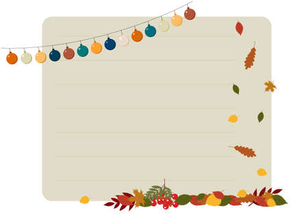 Autumn poster illustration with fall foliage, garland and notebook leafのイラスト素材