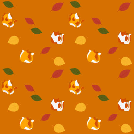 Pattern with illustration of the backs of spotted cats and lush tailsのイラスト素材