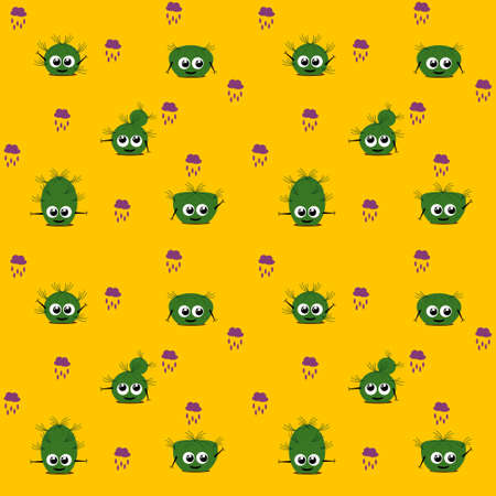 Pattern with the image of different cacti with cute facesのイラスト素材