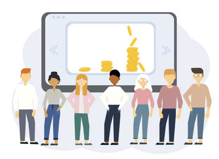 Online education illustration with different people. Earning money trainingのイラスト素材