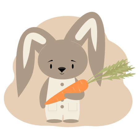 Postcard with a cute bunny holding a carrotのイラスト素材