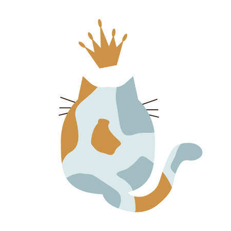 Illustration of the back of a cat with a crown. Isolated on white background.のイラスト素材