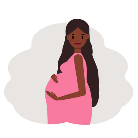 Pregnancy concept, expecting a baby. Happy pregnant woman illustrationのイラスト素材