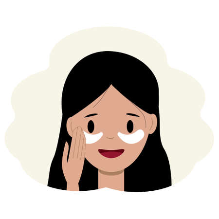 Illustration of a young woman face with eye patches. Facial skin care conceptのイラスト素材