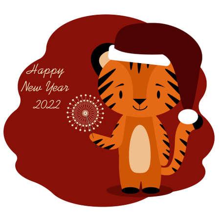 New year 2022 card with tiger and sparkler. Vectorのイラスト素材