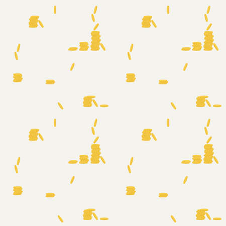 Pattern with the image of gold coins in different positions. Vector illustrationのイラスト素材