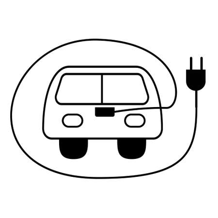 Vector illustration of an electric car charging station. Line iconのイラスト素材