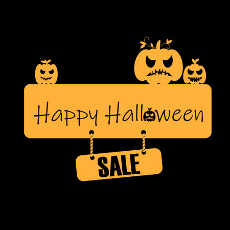 Vector illustration about Halloween sale. Pumpkins and text Happy Halloweenのイラスト素材