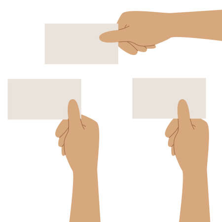 Seth is holding a business card like his hands. Vector illustration.のイラスト素材