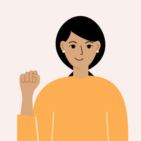 The concept of female power and the feminist international movement. A woman with a raised fist. Vector illustrationのイラスト素材