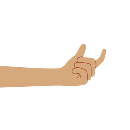 Hand of a caucasian human showing fingers over isolated white background picking and taking invisible things, holding objects with fingers showing space. Spacing between fingers on white backgrounds.のイラスト素材