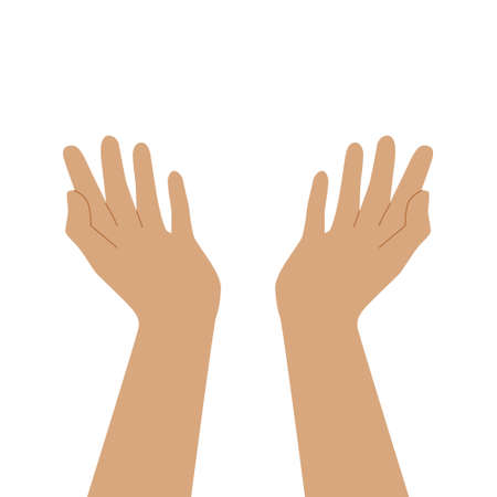 Two praying hands. Open your empty palms up. Vector flat illustration isolated on white background. For web and postersのイラスト素材